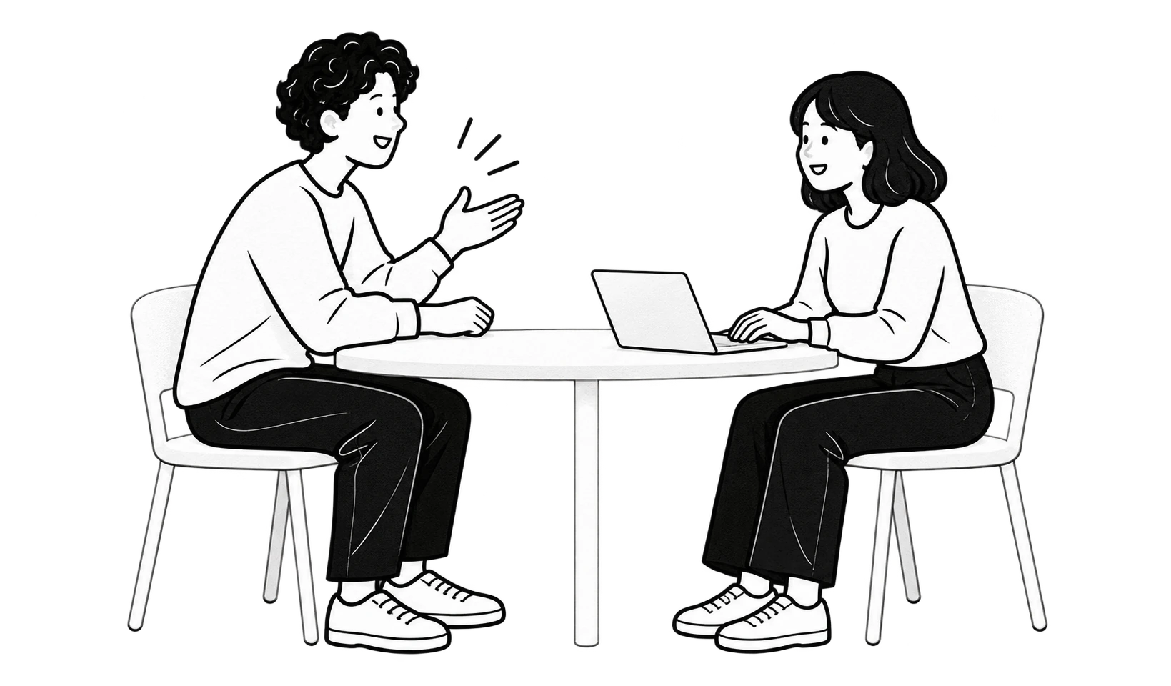 FDEと企業の担当者が向き合い、今の悩みを話すイメージ