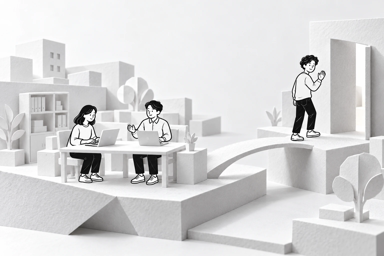 会社のスタッフが仕組みを使い、社内で仕事を回せる状態へのイメージ